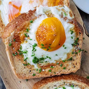 Fried egg over-easy on a bread toast